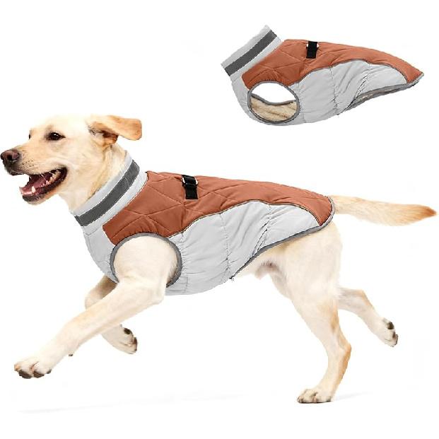 Dog Coat for Medium Dogs, Adjustable Dog Jackets for Cold Weather, Reflective Winter Coat with Built-in Harness, Snowsuit Fits Dogs 14-25 lbs and Up,