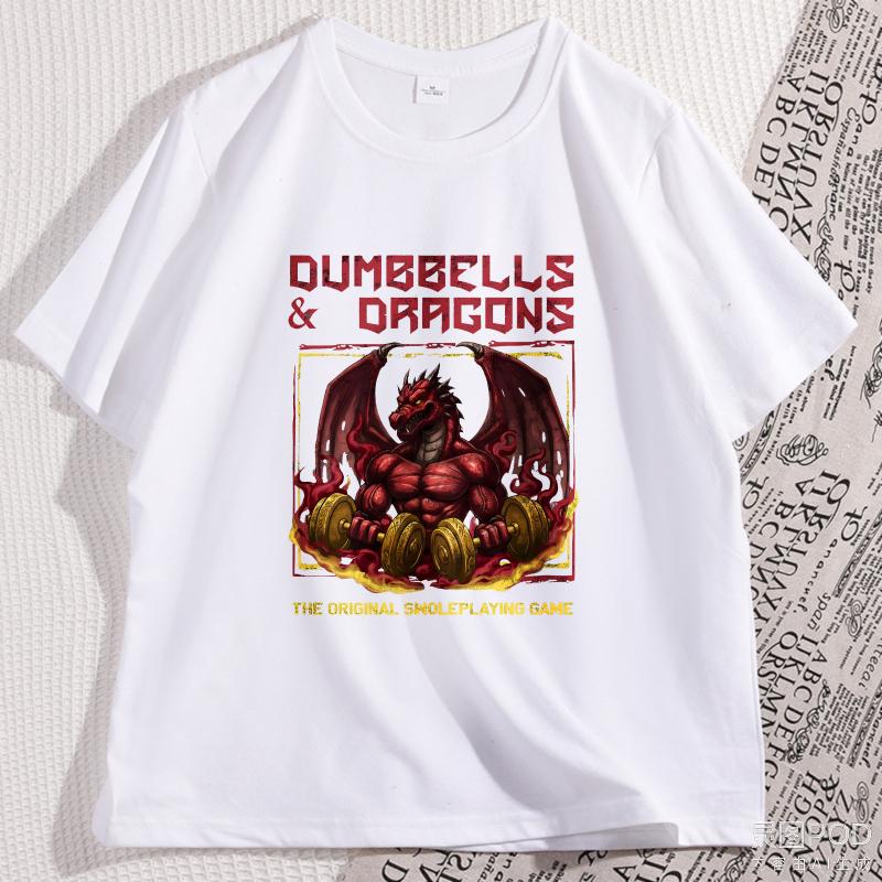 Funny Dragons Workout Gym TShirt Weightlifting Printed Tshirt Causal Cotton Short Sleeve Round Neck T Shirtsman Clothing