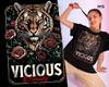 Floral Halftone Tiger T-shirt Vicious Beauty Shirt Majestic Wild Cat Gift Tee