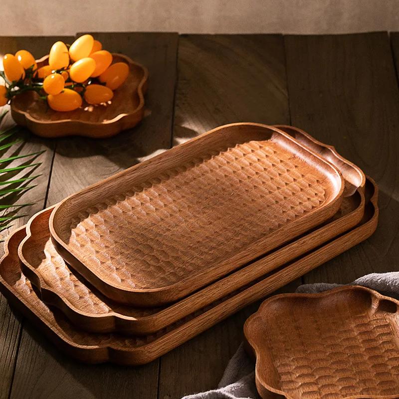 HeMu Golden rosewood oval coffee tray small saucer tea tray Japanese dessert plate handmade carved tortoise shell plate