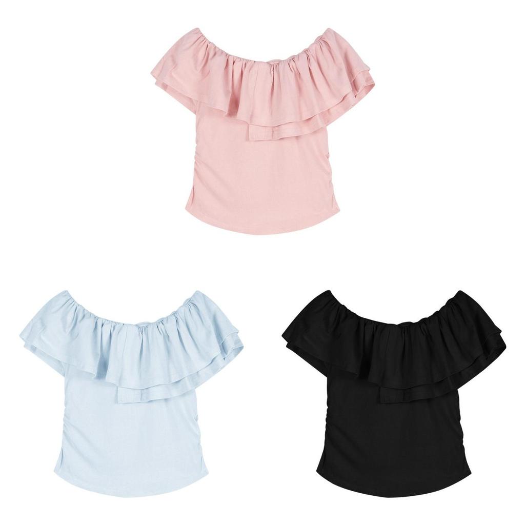 Tricou Bumbac Kawaii cu Mânecă Scurtă și Detalii Volane pentru Purtare Casual Zilnică