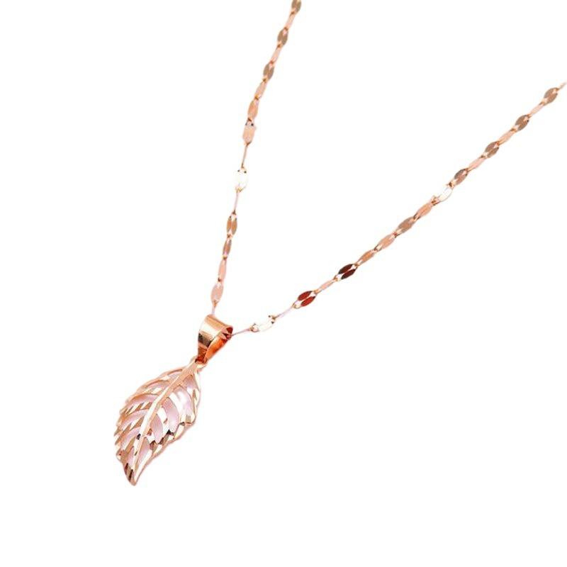 Purple Gold Color Gold Shiny Leaf Pendant Necklace Rose Gold Plated Temperament Necklace