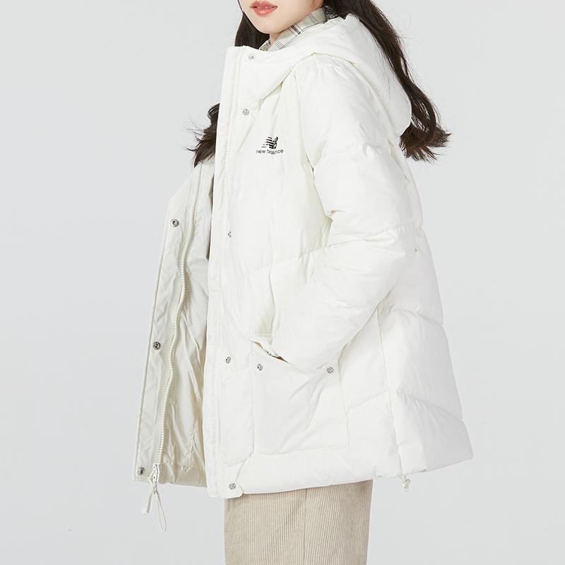 New Balance Down Jackets Women's White Hooded Moderate Quilted Down Jacket AWJ23333-CIC