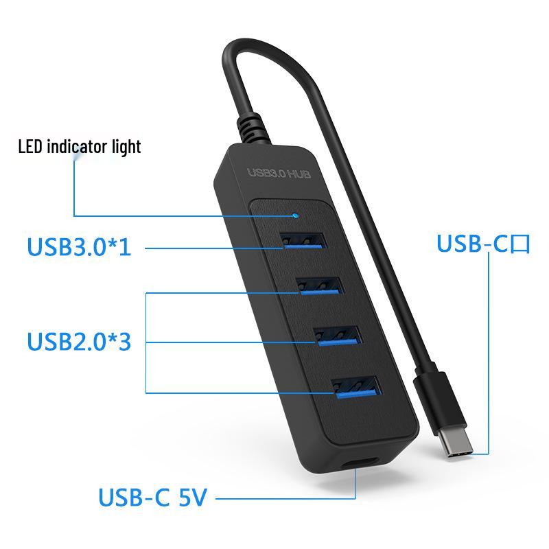 USB-C 3.0 Extender: 4-Port Type-C Hub for Computer and Tablet Expansion