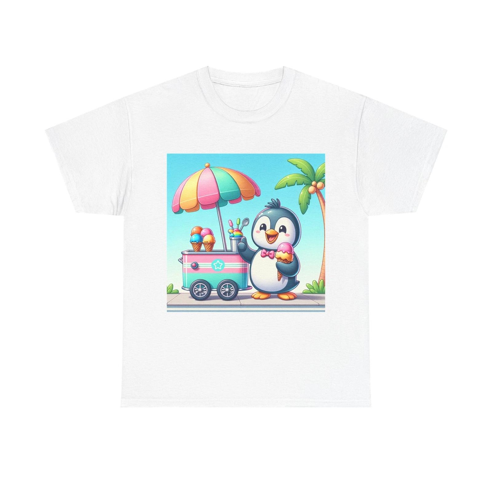 Unisex Adult T Shirt Retro Penguin Ice Cream Vendor XL