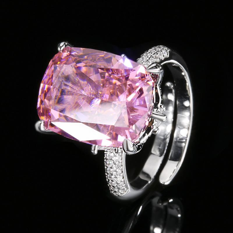 Autumn And Winter Jewelry Copper Bottom Gold-Plated High Carbon Diamond Ice Flower Square Diamond Copper Setting Temperament Ring Female 12 * 16