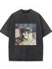 Cute Princess Cat Treasure Graphic T-shirt, Oversized Retro Washed Tee Unisex For Men Women Travel Daily Casual Streetwear Cotton Tops, Y2K Style