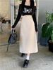 2024 Women's French-Style Midi Skirt - Black High Waist A-Line Pencil Skirt