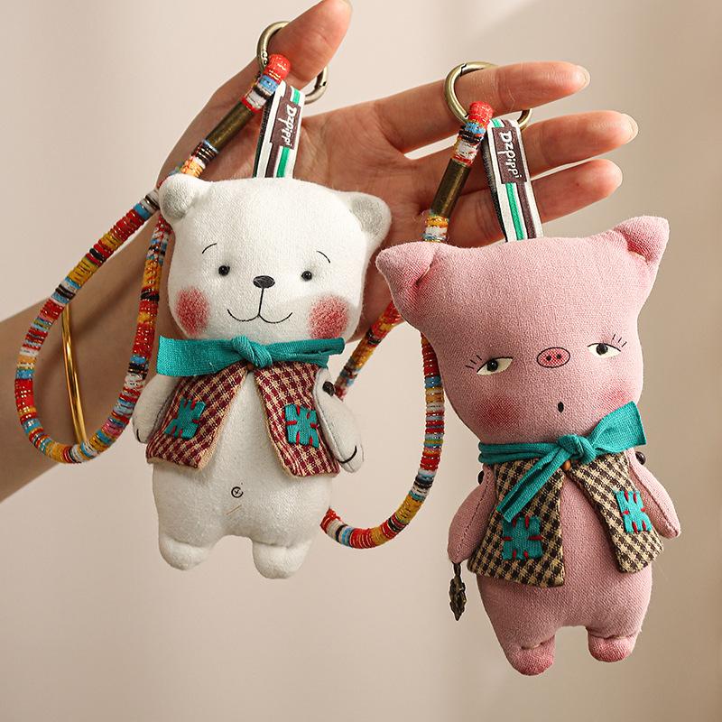 Cute Cartoon Animal Plush Keychain Rabbit Bear Fabric Pendant Fashion Keyring Unique Soft Toy For Backpack Decoration