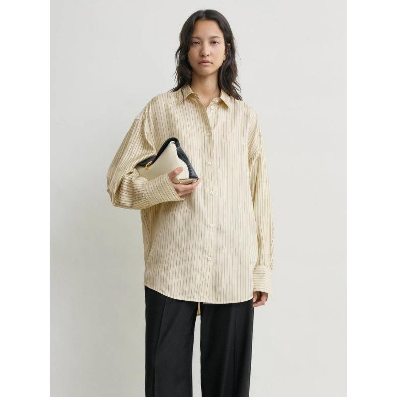 Su Mei Hui Women's Striped Satin Shirt - Spring/Summer 2026 Collection, TOT Style Commute Long Sleeve Top