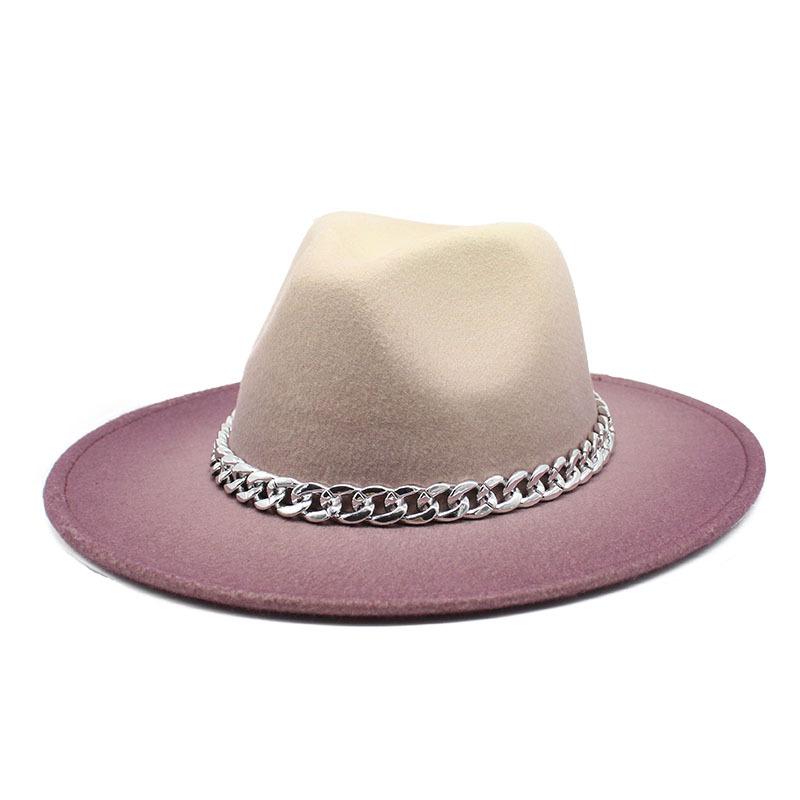 Color Matching Gradual Change Color Jazz Hat Women'S Woolen Top Hat Men'S And Women'S Hats Outdoor Sunshade Woolen Hat