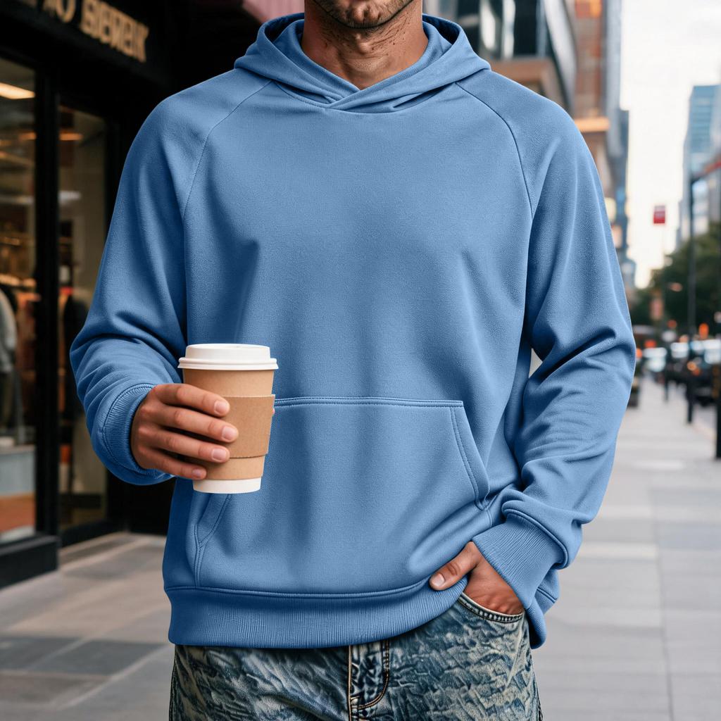 Men's Raglan Hoodie with Pocket - Long Sleeve Casual Pullover
