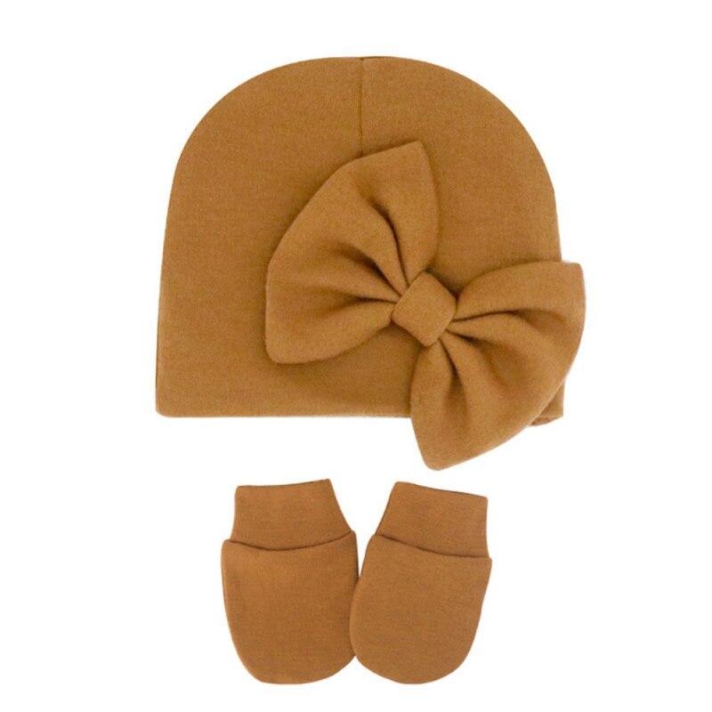 Baby Stuff Accessories Baby Girl Hat Anti-grip Gloves Set Infant Beanie Solid Big Bowknot Cap For Girls Kid Bow Hats