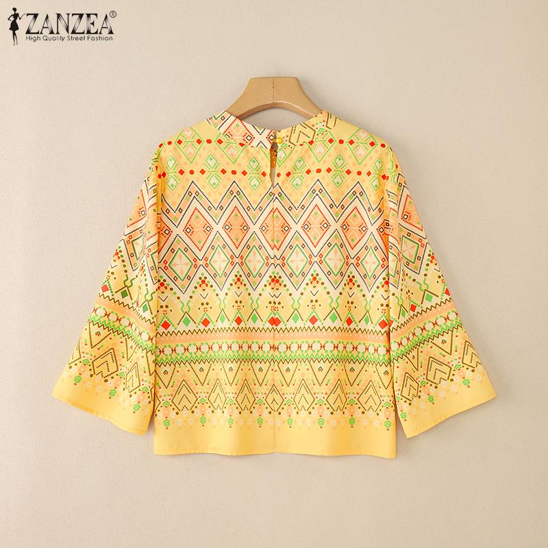 ZANZEA Women Casual O-neck 3/4 Sleeve Loose Vintage Print Blouse