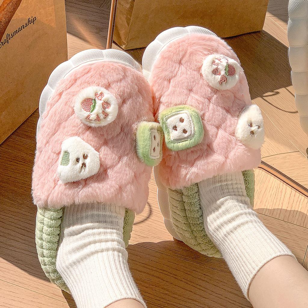 Winter Women Cotton Slippers Plush Warm Cotton Slippers Breathable Soft Non-slip Cotton Slippers