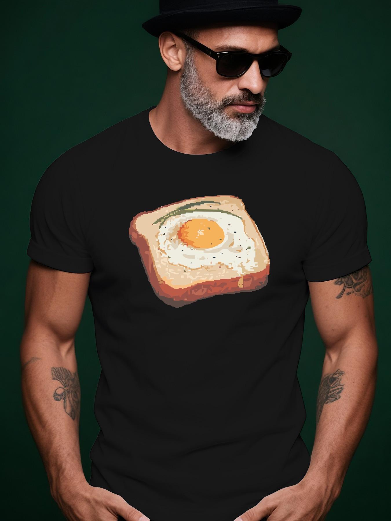 Short Sleeve Tshirt with Toast Egg Graphic Print - Light ... S