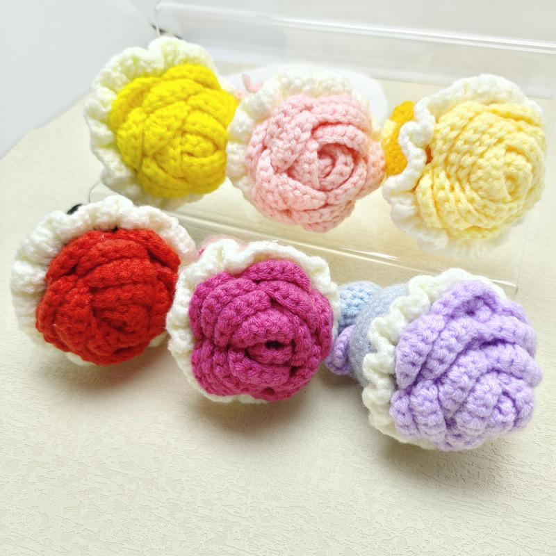 Handmade Crochet Rose Keychain Pendant - Small Gift Hanging Accessory