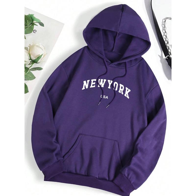 Letter Graphic Sweatshirt Men Women Loose Fleece Hoodie Pullover Hoodies Crewneck Pocket Clothes Couple Hoodies & Sweatshirts Unisex