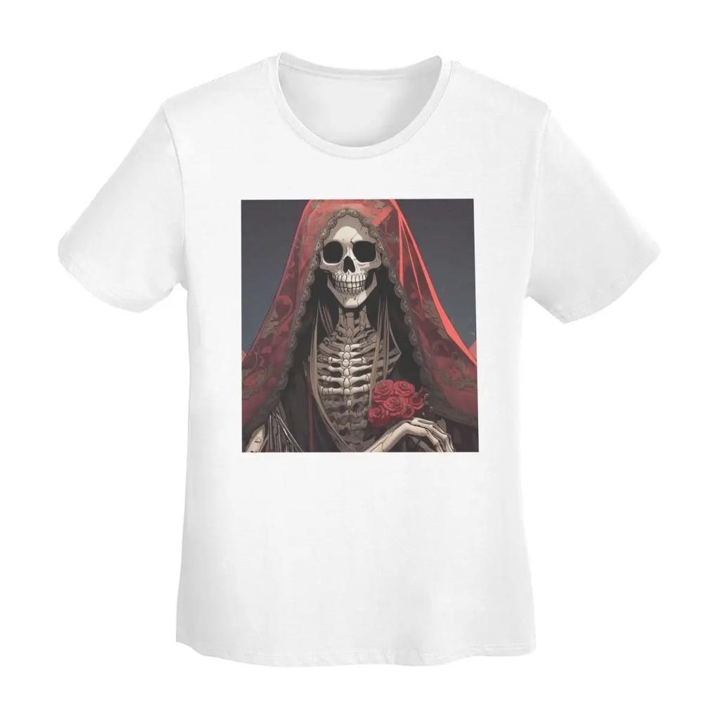 Santa Muerte Saint Death Goth Mexican Muertos Skull TShirt Women Short Sleeve T Shirts Crew Neck Clothing Tees Streetwear