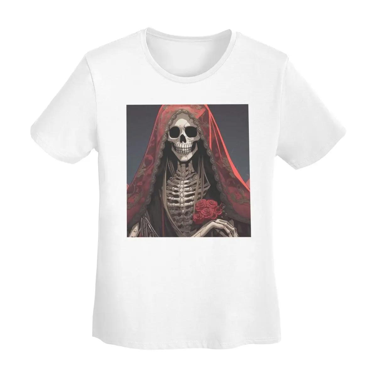 

Santa Muerte Saint Death Goth Mexican Muertos Skull TShirt Women Short Sleeve T Shirts Crew Neck Clothing Tees Streetwear S