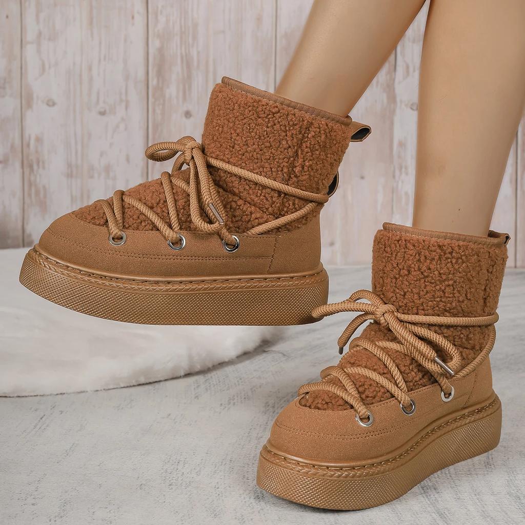 Women's Ankle Boots Winter Platform Snow Boots  Fur Flats Casual Shoes Designer Lace Up Plush Sneaker Non-Slip Botas Mujer
