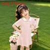 Girl Summer Striped A Line Dress With Polo Neck For Toddler Girl 3 To 8 Years