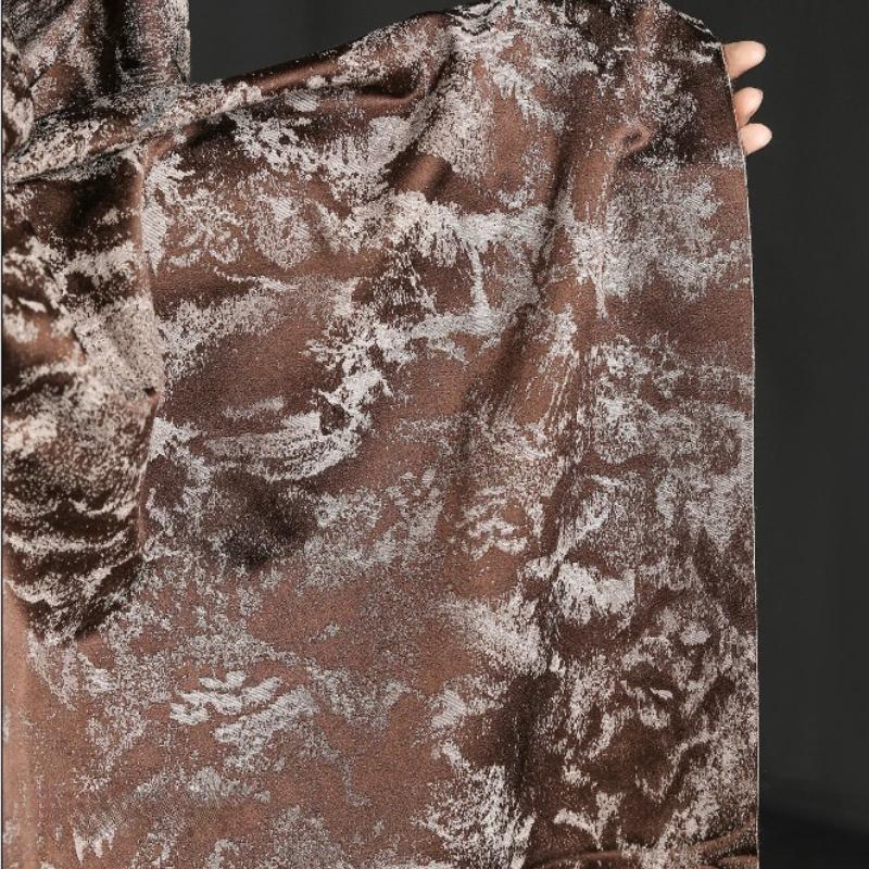 Cloud-Wrapped Green Mountains Patina Texture Jacquard Fabric Gold-Woven New Chinese Style Designer Fabric for Horse-Face Skirts 100x145cm