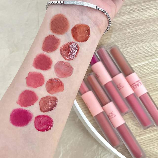 CACE Double Head Lesk na rty Sexy Red Lip Makeup Lip Mud Mirror Vodní lesk Lip Glaze Matná rtěnka Voděodolná korejská kosmetika