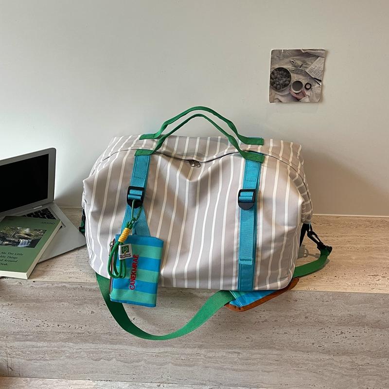 Large Capacity Striped Travel Duffle Bag Sports Gym Weekender