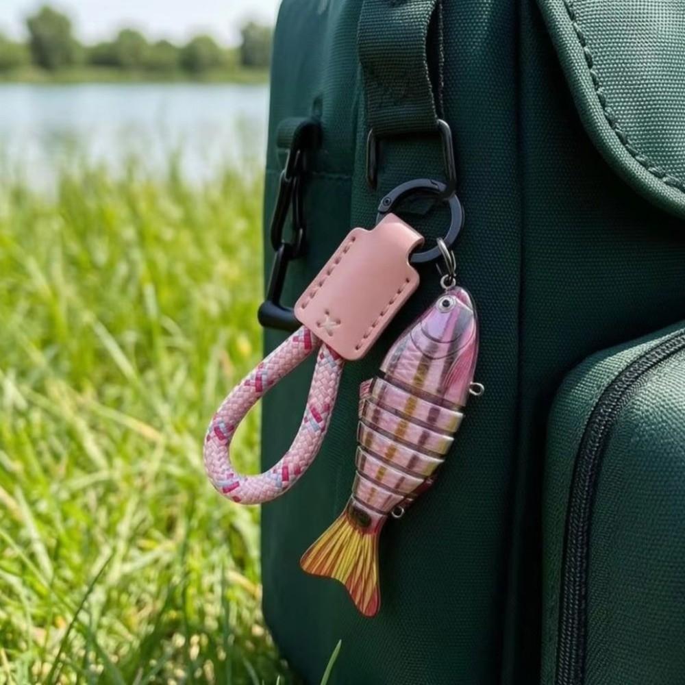 Novelty Multi-jointed Fish Keychain Hand-wrapped Leather Wooded Keyring  Backpack Decor