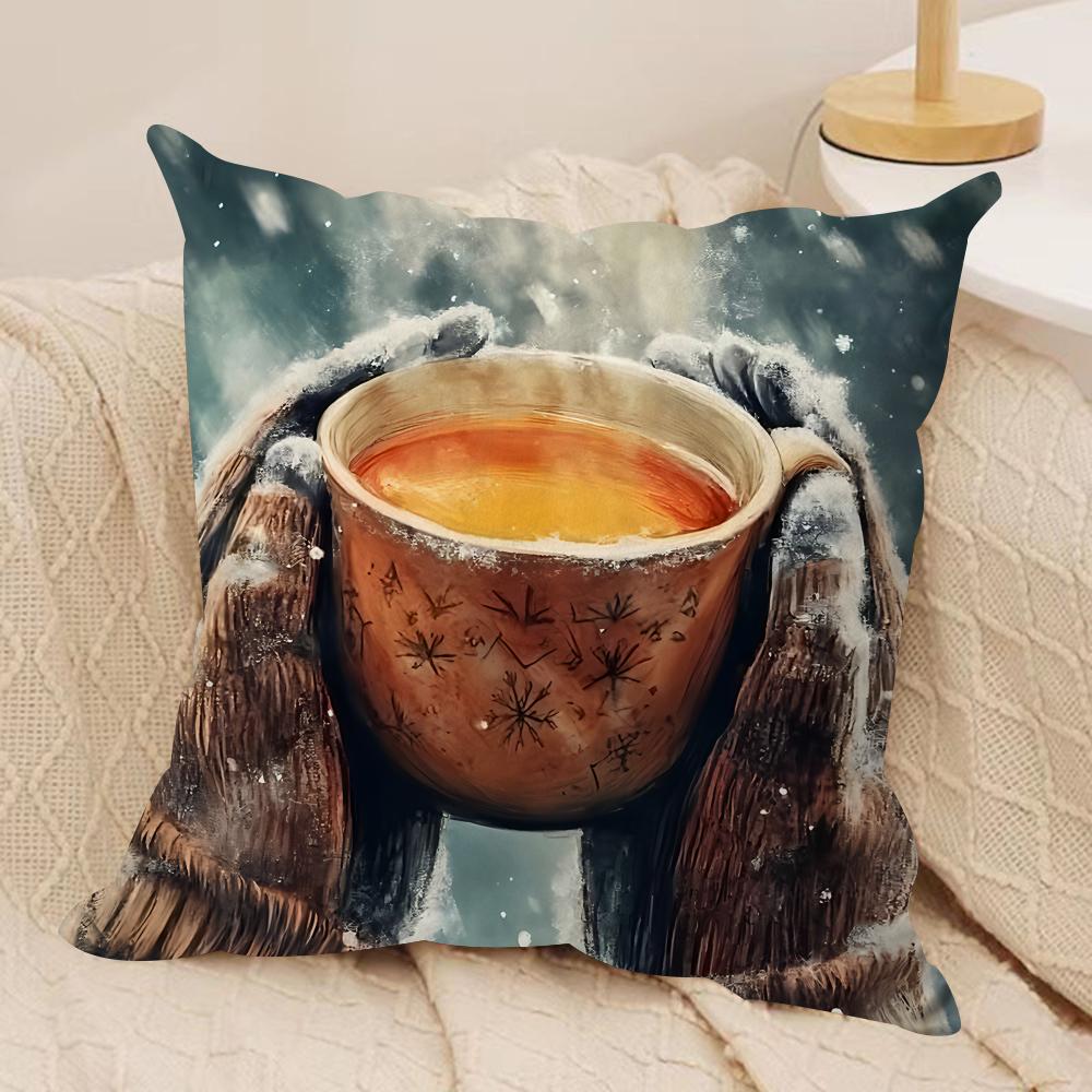 Coffee A Warm Day Cushion Cover Silky Short Plush Invisible Zipper Dustproof Sofa Pillow Case For Home Decor
