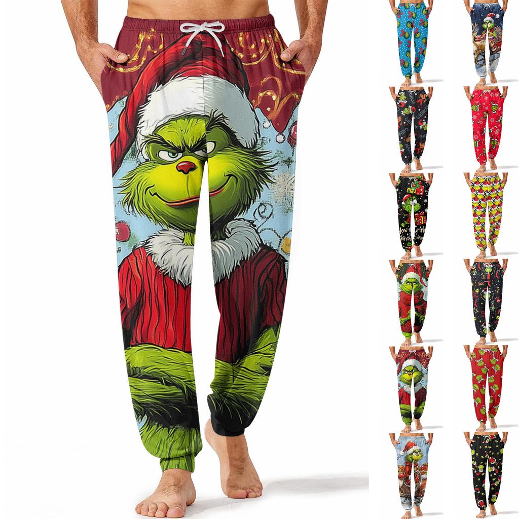 Pánské ležérní kalhoty se stahovací šňůrkou, kapsami a manžetami, domácí spací kalhoty