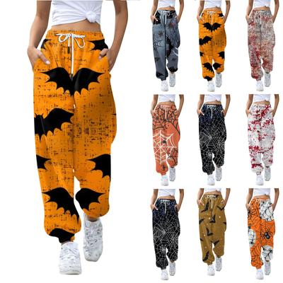 Women's Casual Fashion Halloween Printed Leisure Pants Sweatpants Trousers Drawstring Elastic Waist Drawstring Drawstring Pants