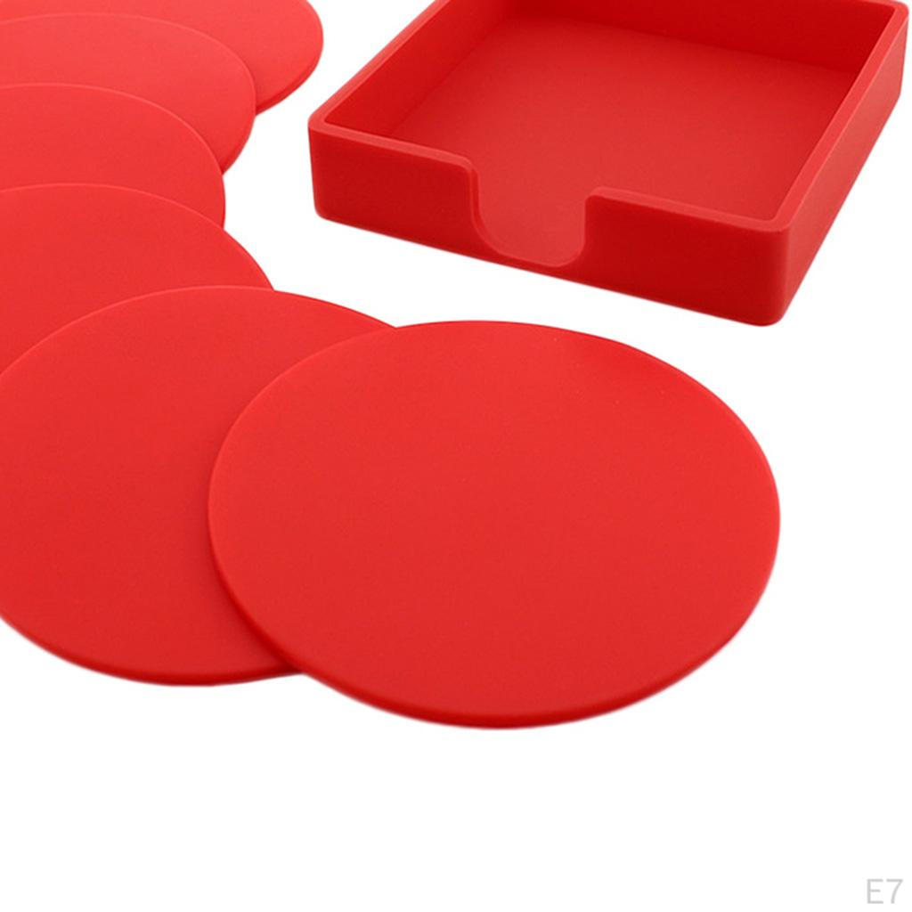7pcs Colorful Rubber Silicone Coasters Round For Drink Placemat