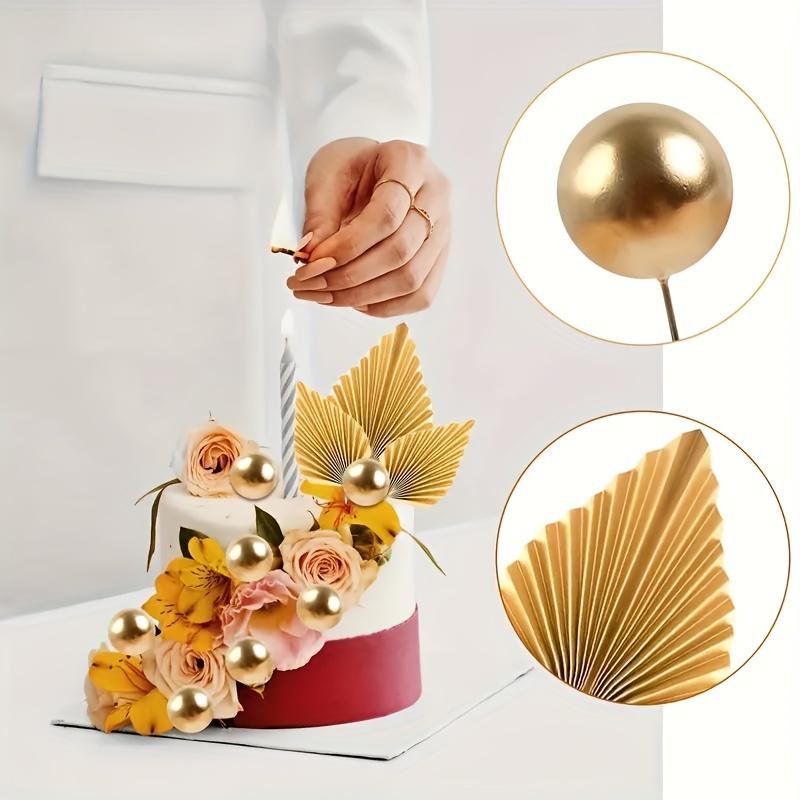 28PCS Golden Palm Leaves Cake Decorations  Palm Leaf Insert Cake Decoration for Wedding Birthday Party Supplies