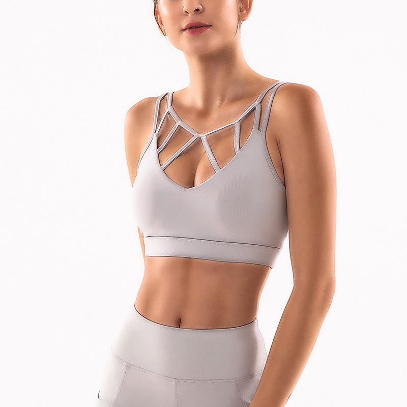 Women's Solid Color Double Shoulder Strap Sports Bra Fitness Quick-Drying Breathable Shockproof Vest