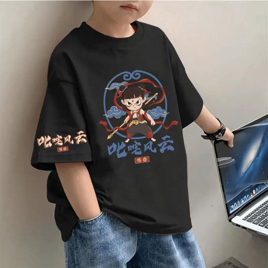 Children's summer new trend cartoon printing handsome short-sleeved round neck cotton body shirt for middle and large children T-shirt