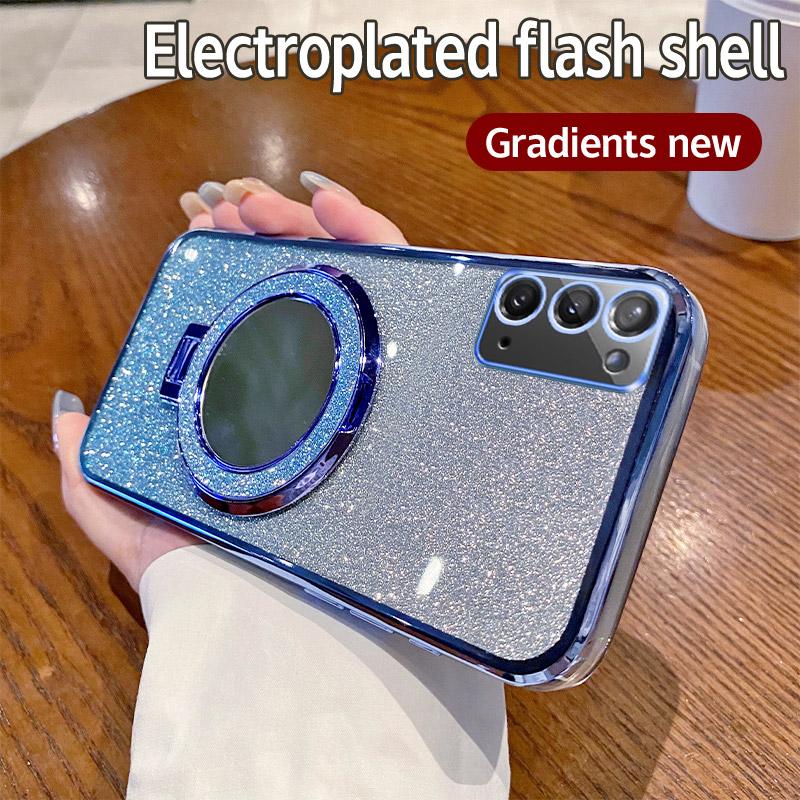 Luxury Plating Glitter Magnetic Mirror Girl's Summer Phone Case For Samsung Galaxy M02 M12 M14 M22 M23 Silicone Shockproof Cover