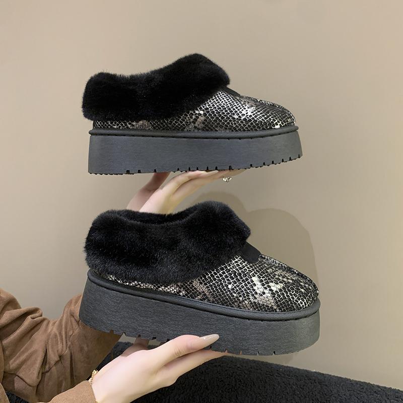 Snow Boots Winter New Round Toe Deep Mouth Platform Plush Non-slip Warm Flat Bare Boots
