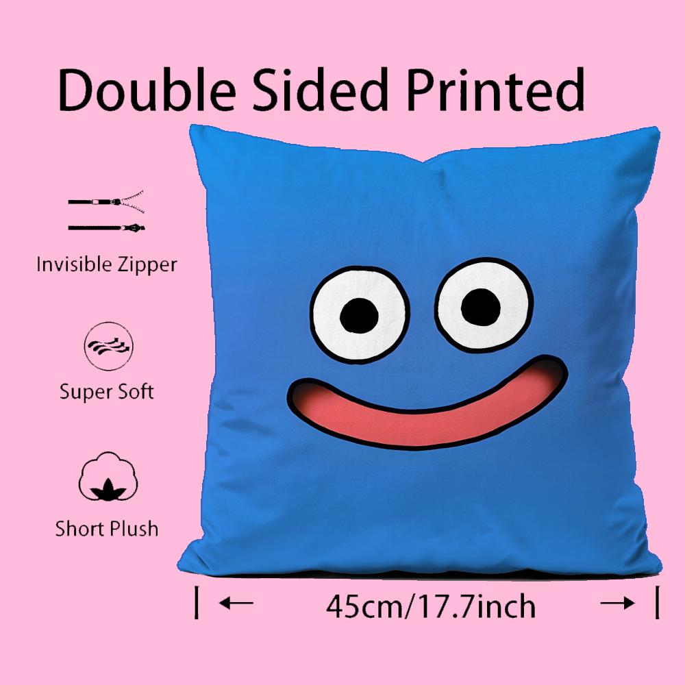 Dragon Quest Slime Pillow Case Anti-dustmite Pillowcase Invisible zipper silky short plush Sofa cushion cover