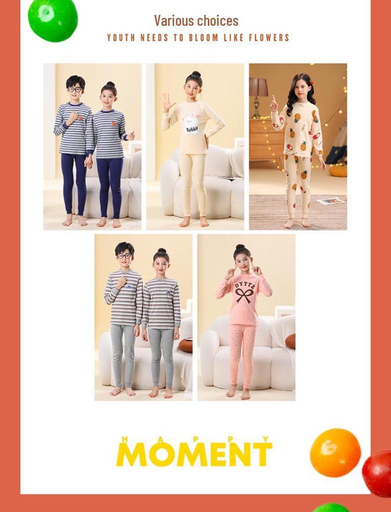 Children's Pure Cotton Thermal Set: Boys' and Girls' Warm Pajamas, Top & Bottoms