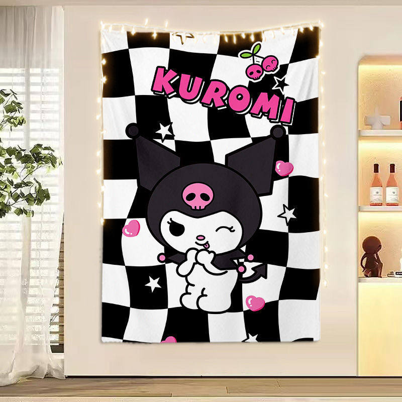 Kuromi Sanrio Cute Cartoon Tapestry Vertical Wall Hanging for Girls Bedroom Dorm Aesthetic Decor