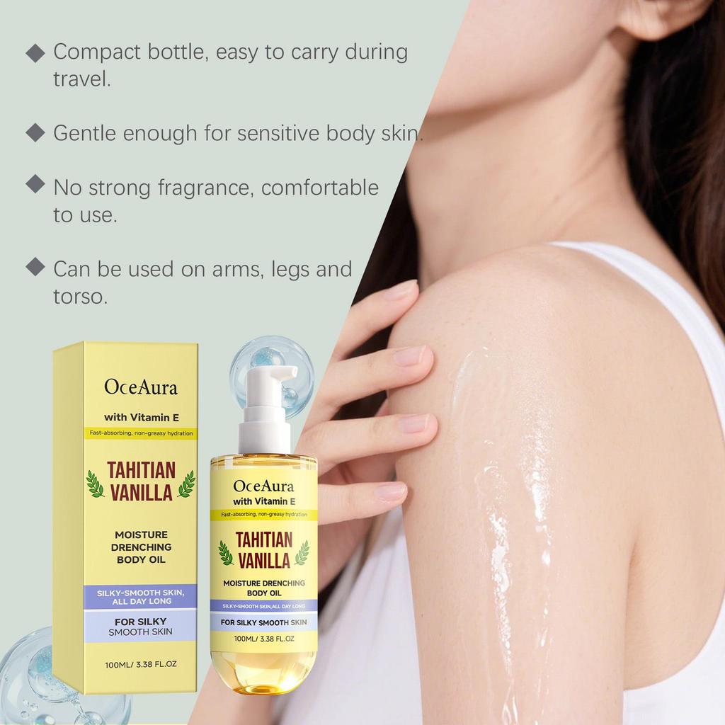 OCEAURA Vanilla Body Oil: Daily Gentle Moisturizer for Smooth, Refreshing Skin.
