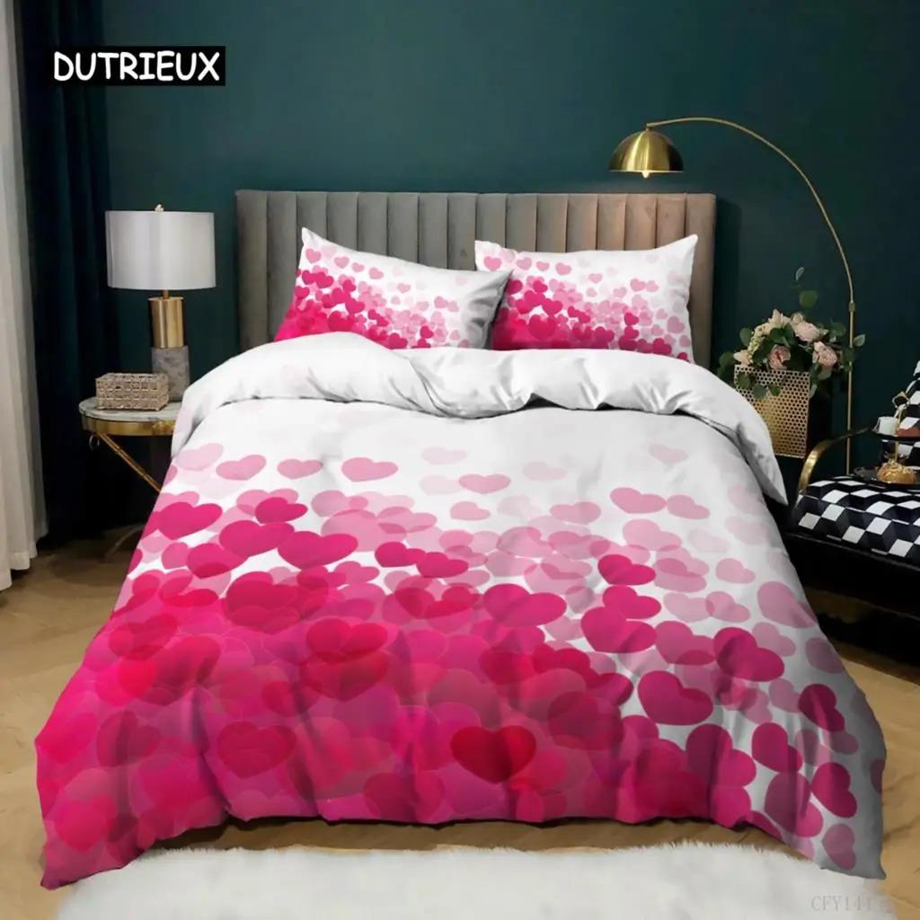 Liebe Bettbezug Übergröße Liebhaber Bettwäscheset Rosa Liebesmuster Weicher Polyester Mädchen- und Damen-Bettbezug