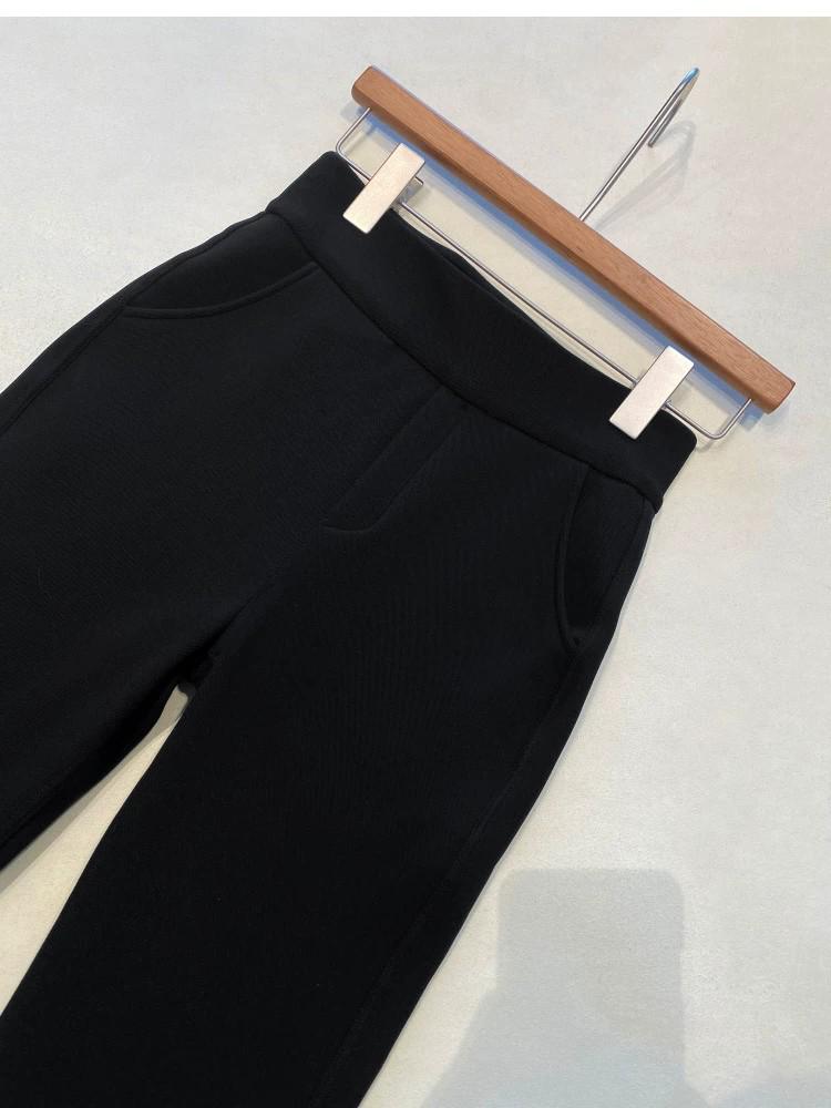 Women's Plus Size Black Velvet Yoga Flare Pants - High Waist, Slimming, Autumn/Winter Outerwear