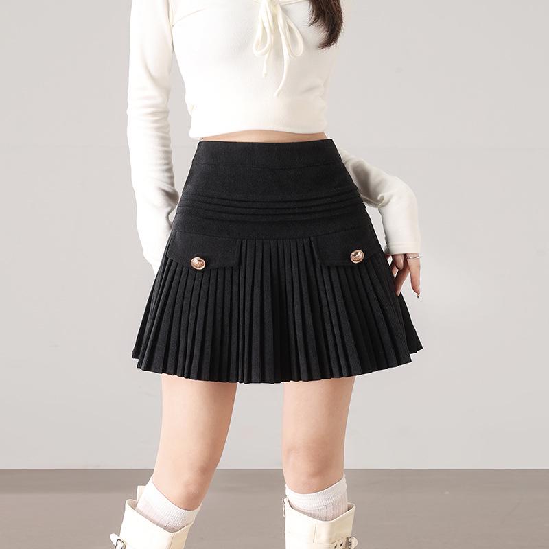 

2025 Autumn & Winter Women s High Waist Pleated A-Line Skirt - Slimming & Petite Fit Medium чорний