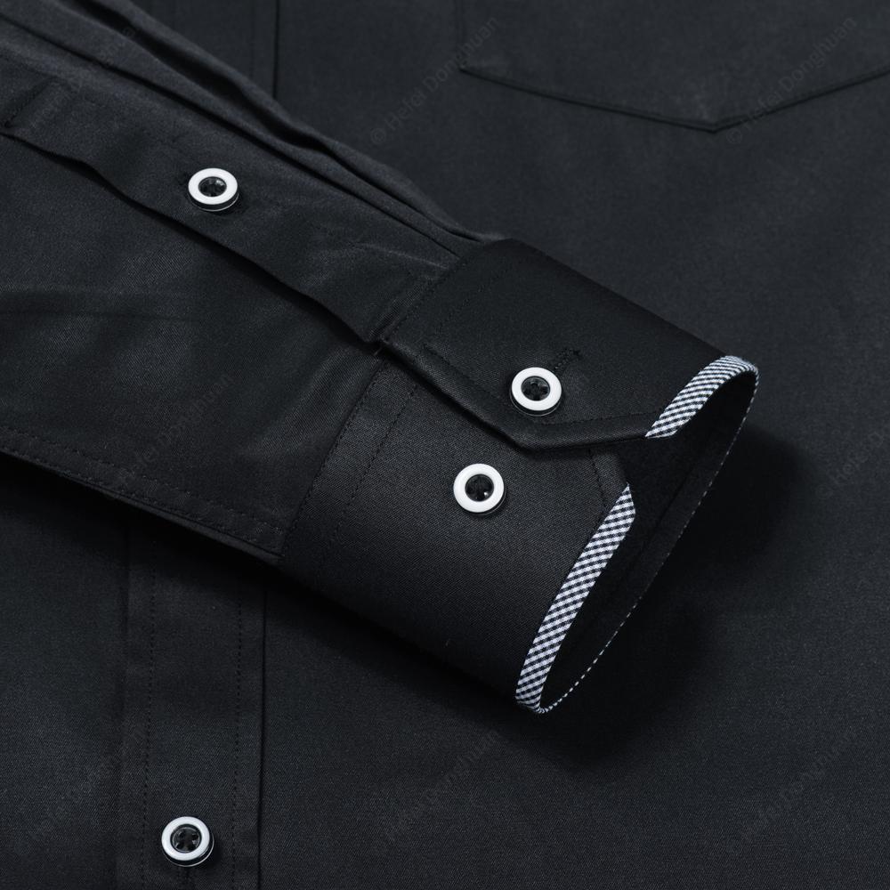 Camicie da Uomo a Collo Bandito Manica Lunga Bottoni Collo Mandarino Camicia Versatile Camicia Monocolore con Tasca