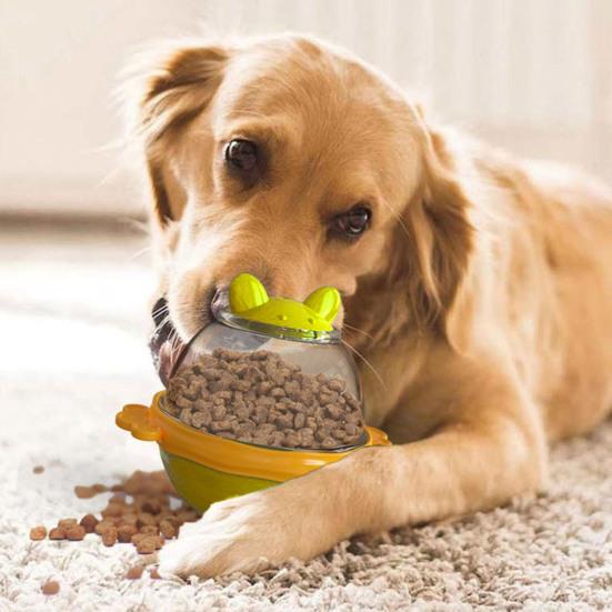 Interactive Dog Treat Toy Wobble Treat Ball Snack Dispenser Toy with Dual Hole Transparent Snack Container for Indoor Outdoor Fun