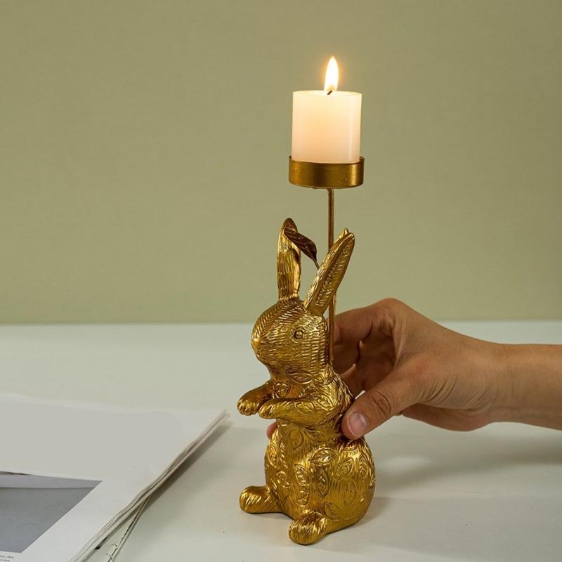 Farmhouses Bunnies Rabbit Figure Candle Holder Easters Candlestick for Spring Home Decoration and Table Centerpieces