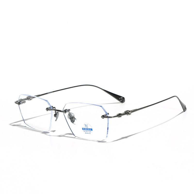 Glasses Classic Trimmed Rimless Glasses Frame Male Business Square, Metal Titanium Simple Flat Mirror Female